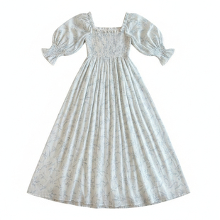 法式女款性感纯棉睡裙长袖甜美复古收腰修身睡衣女长款女士连衣裙