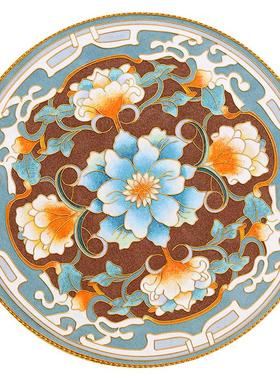 现代简约花卉瓷盘摆件掐丝珐琅彩入户玄关客厅坐盘景泰蓝手工礼品