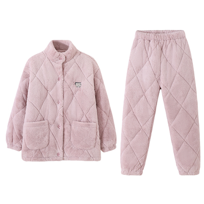 睡衣加厚冬三层夹棉女款可外穿