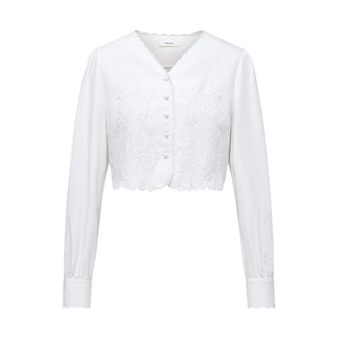 南法庄园|MSLAN26春博主同款v领莱赛尔刺绣白色衬衫MFAV1403