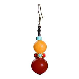 单边耳坠康巴草原首饰西藏旅游藏式耳环南红蜜蜡耳饰黄玉松石耳夹