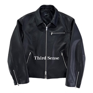 Third羊皮鹿纹拉链皮衣翻领短宽版型街头合身春秋款马家togo皮