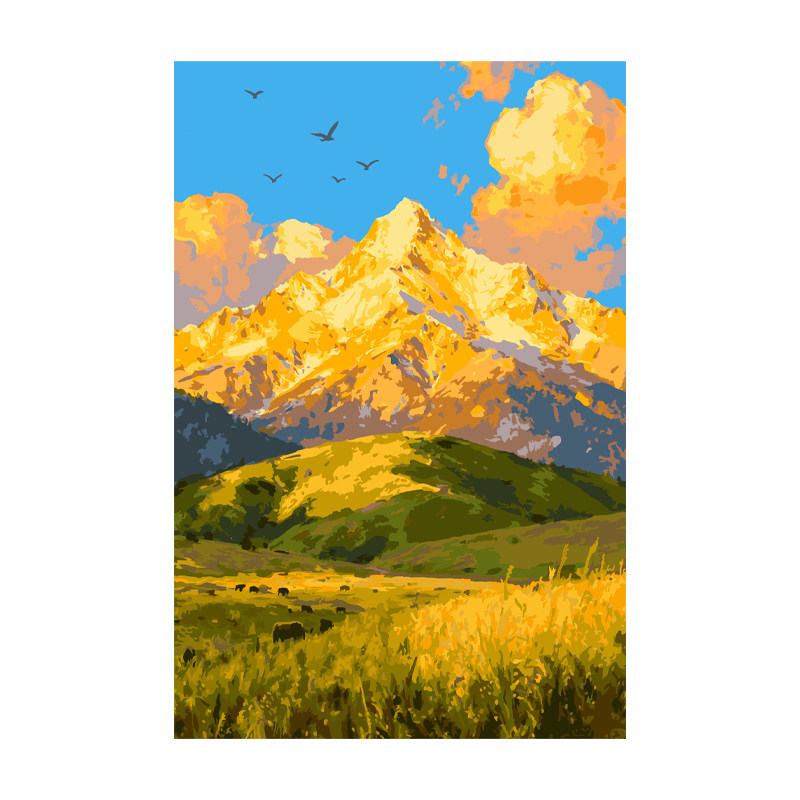 自油自画diy数字油画金山牧歌