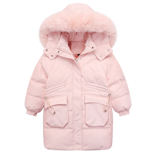 儿童羽绒服女童中长款韩版中大童保暖加厚大毛领白鸭绒童装外套冬