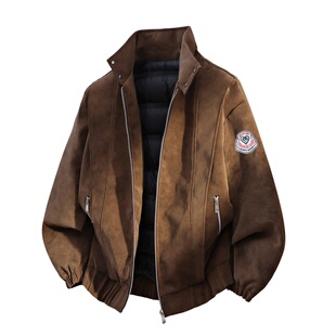 查尔斯桃心90鸭绒立领PU皮羽绒服男冬季加厚保暖休闲拼接防寒外套