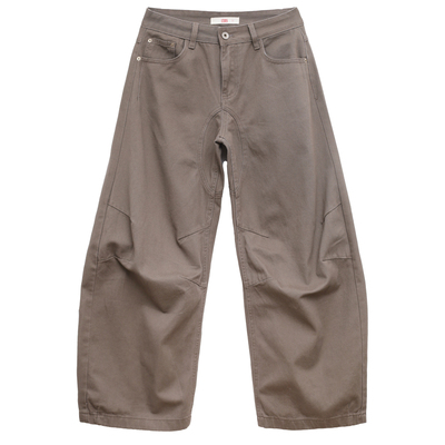 ohmyloli 廓形剪裁卡其绿色cleanfit堆叠造型感复古弯刀裤