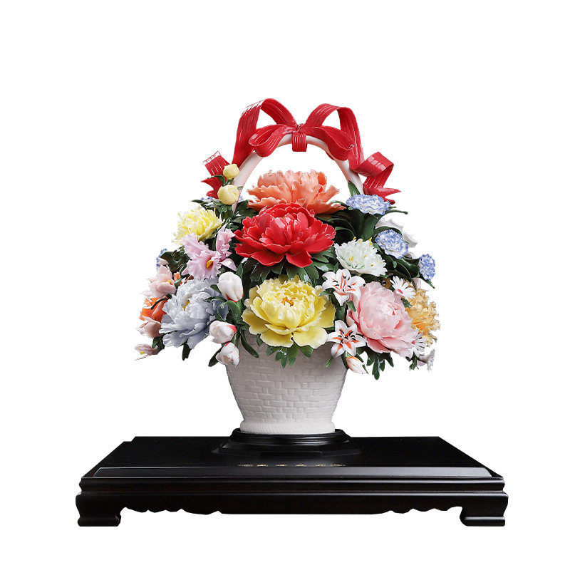 【非遗瓷花】陶瓷大花篮摆件礼品