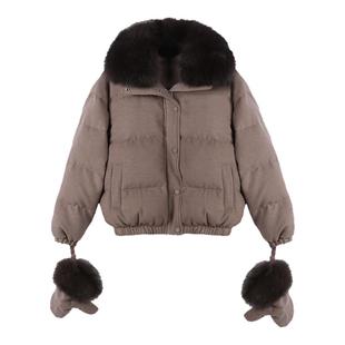 Deessesicile YS/LP奢华狐狸毛大翻领90鹅绒服手套款短款羽绒服女