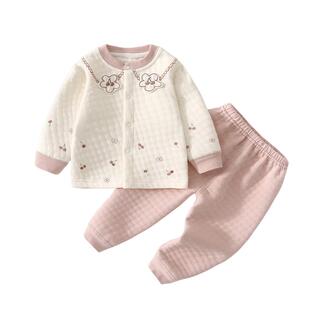 婴儿衣服秋冬纯棉分体套装夹棉女宝婴幼儿宝宝春装保暖超好看秋衣