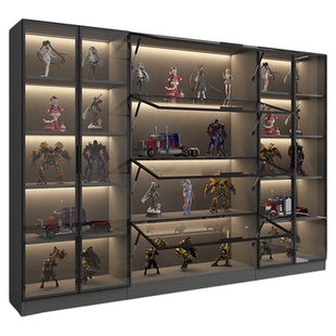 轻奢实木定制玩具手办柜乐高展示柜玻璃门带灯储物柜定做模型柜子