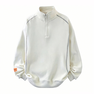 秋冬季青少年加绒加厚半高拉链卫衣简约韩版宽松有型男生打底衫