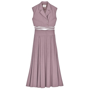 AMERI春夏新款时尚气质宽肩高腰西装马甲伞裙套装01310530850