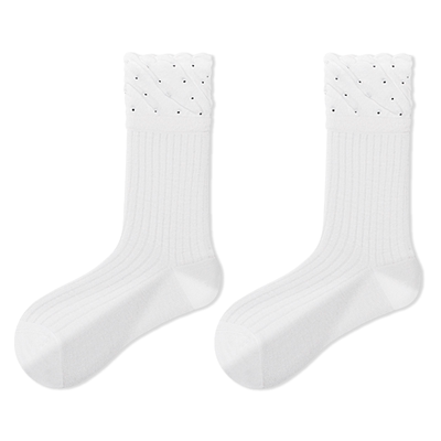 波点泡泡口中筒白色袜子女夏薄款