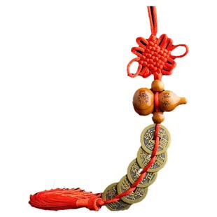 桃木葫芦五帝钱化解门对门厨房卧室玄关挂饰铜钱福禄床头朝西挂件