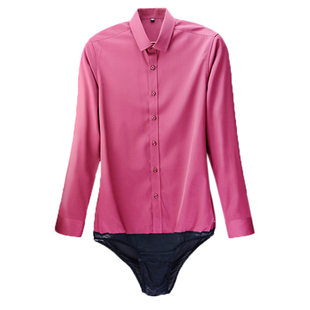 男士长袖连体衬衫藏青色弹力带裆衬衣法式绅士职业装工装白商务装