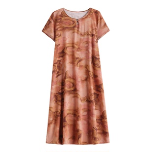 钱丽娜中老年妈妈装棉绸连衣裙女夏季短袖中式碎花洋气中长款裙子