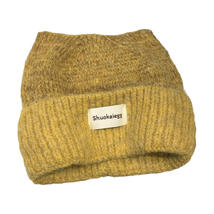 黄色猫耳朵针织帽女冬季可爱甜美显脸小毛线帽大头围保暖护耳帽子