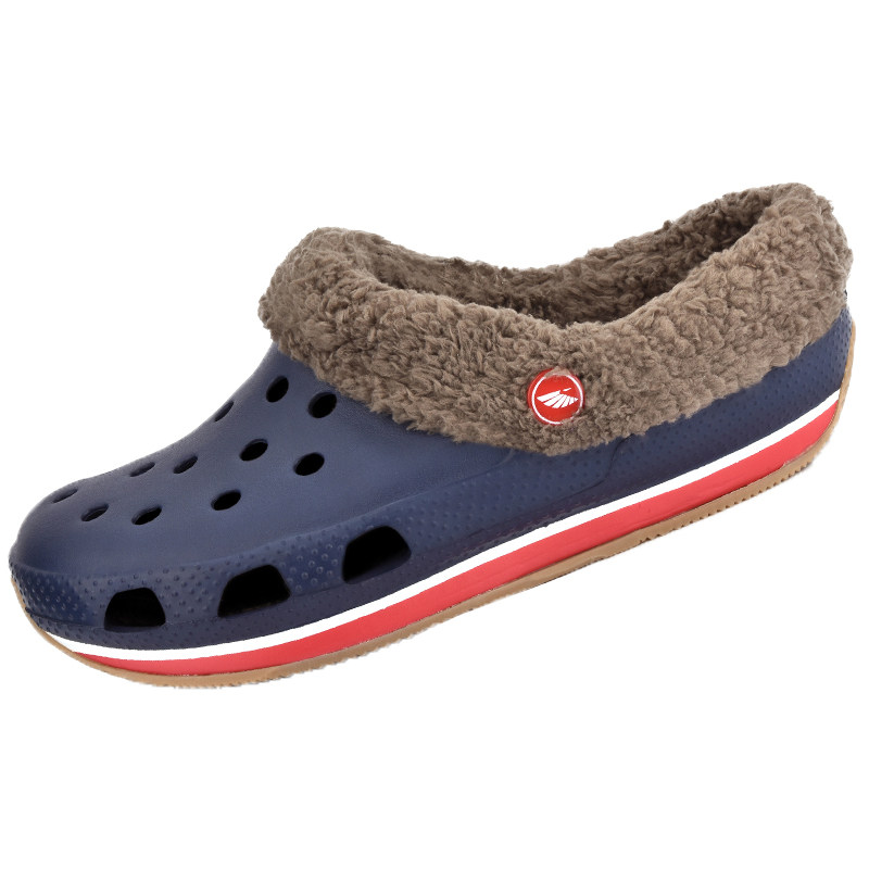 2025秋冬新款牛筋底防滑加绒保暖男鞋加毛毛加厚底加棉拖鞋洞洞鞋