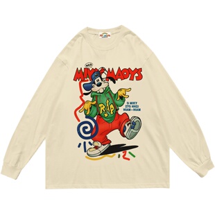 马克先生和天使娜娜高菲嘻哈复古纯棉卡通宽松情侣休闲长袖上衣潮