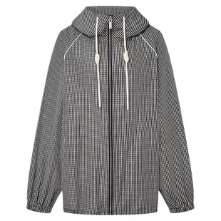 MO夹克春新品黑白格纹轻括抽绳连帽运动风外套防晒MBF1JKT021