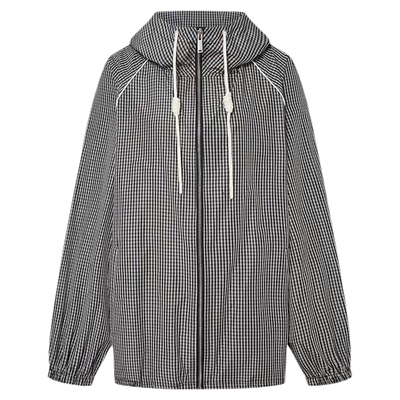 MO正品夹克春新品黑白格纹轻括抽绳连帽运动风外套防晒MBF1JKT021