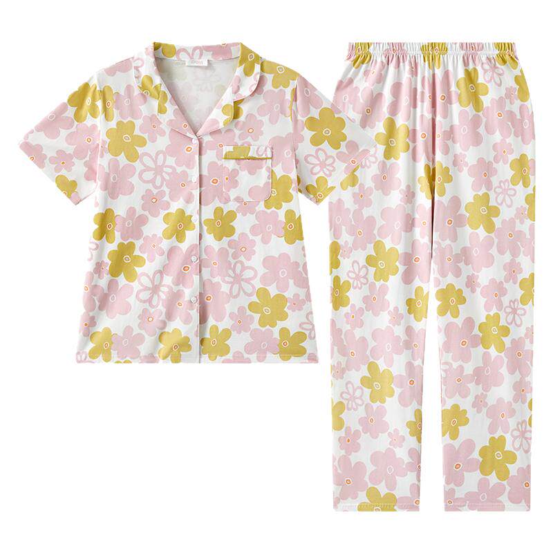 兰卓丽女家居服套装开襟翻领印花