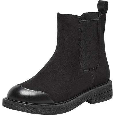 百思图冬季商场新款加绒拼接弹力切尔西烟筒靴女短靴W2555DD4