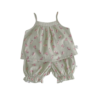 清仓夏季女童无袖两件套婴儿薄款碎花吊带上衣女宝宝洋气短裤套装