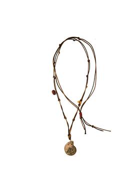 自然论棕色皮绳编织天然石腰链