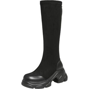 TATA他她喵爪靴厚底显瘦长筒靴女靴弹力瘦瘦靴冬季靴子CEG04DG4