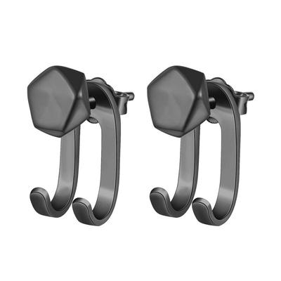 S999纯银耳针几何耳钉2025新款爆款男士耳环养耳洞女黑色单只耳饰