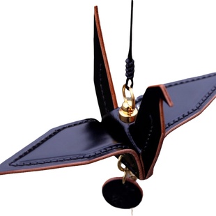 驭原创手工皮具 皮制千纸鹤车挂个性饰品diy纯手工缝制进口马臀皮