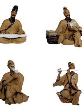 摆件弹琴人物盆景微型陶瓷装饰品