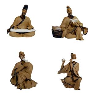 钟馗水浒三国饮酒吹萧题诗弹琴中国风人物盆景微型陶瓷摆件装饰品