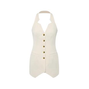 Maison Wester春季复古风金扣露背显瘦修身裙子马甲裙可露丽穿搭