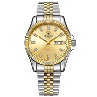 上海钻石牌手表男自动机械表镶钻8010双历8011防水商务男式手表