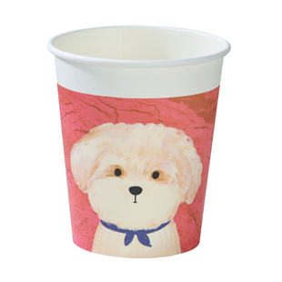 新款油画小狗一次性杯子纸杯250ml加厚家用可爱卡通图案水杯整箱
