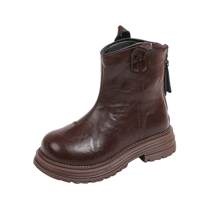 儿童软底百搭短靴防滑耐磨靴子2025秋季新款小女孩时尚韩版烟筒靴