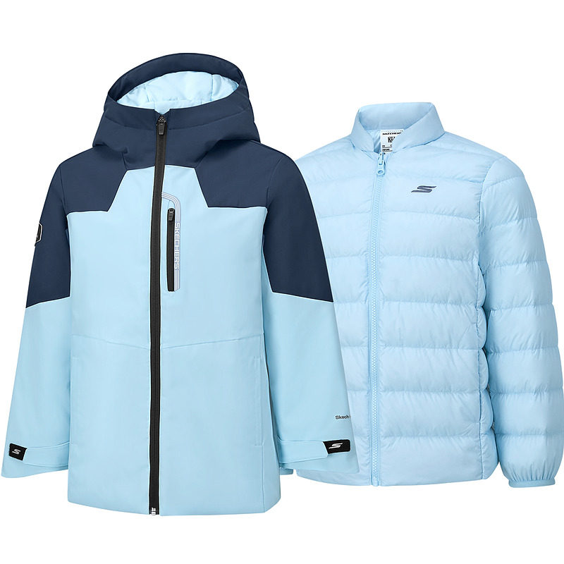 Skechers斯凯奇男童三合一外套羽绒服两件套冬季保暖舒适滑雪服