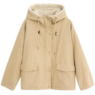 绿素棉 加绒加厚连帽工装外套女2025冬装 宽松保暖棉衣 中性通勤