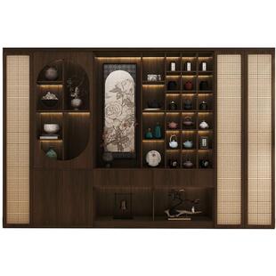博古架实木中式复古玻璃门客厅茶室多宝阁紫砂壶茶叶展示柜置物架