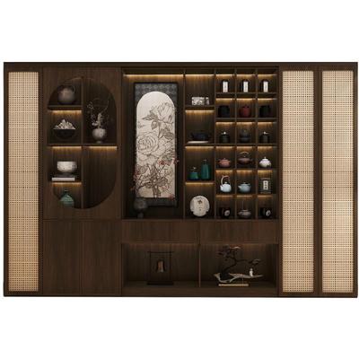 欧松板实木博古架茶室柜置物架
