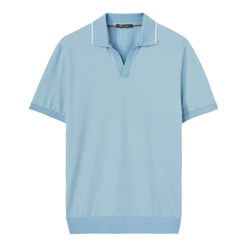 Loro Piana/诺悠翩雅男装运动休闲天蓝色羊毛针织短袖Polo衫