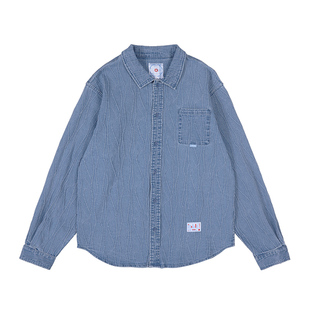 FEAROM原创日系工装男女立体提花牛仔衬衫极简设计衬衣情侣潮