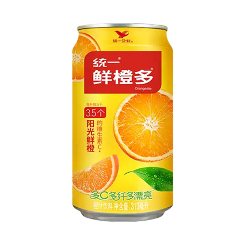 统一鲜橙多310ml易拉罐整箱装橙汁饮料富含维生素C 膳食纤维果汁
