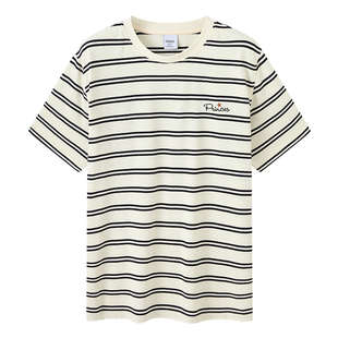 TEEK夏季新款条纹短袖T恤男款 大学生上衣设计感港风潮牌半袖体恤