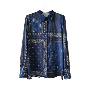 法式老钱民族风凤尾花定位印花长袖丝绸衬衫女设计感丝滑衬衣上衣