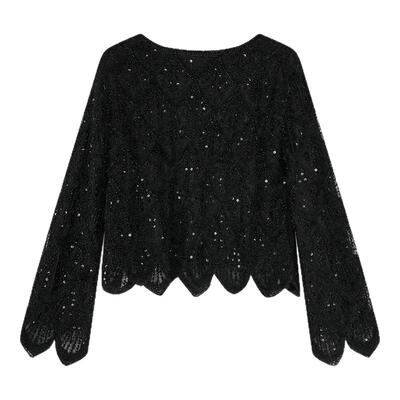 Asobio亮片镂空圆领静奢风针织衫2025冬季新品通勤短款上衣334