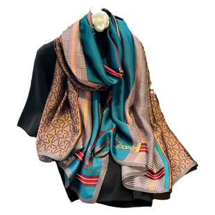 蓝色大丝巾女长纱巾春秋夏季妈妈款长辈礼物外搭大披肩两用薄围巾