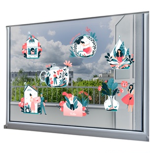 厨房玻璃门贴纸落地窗推拉门静电创意艺术卫生间双面贴画装饰定制